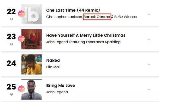 奧巴馬進(jìn)軍歌壇：奧巴馬新歌 沖進(jìn)了公告牌熱門榜單！